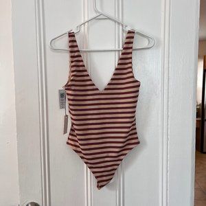 Aritzia V Neck Striped Body Suit